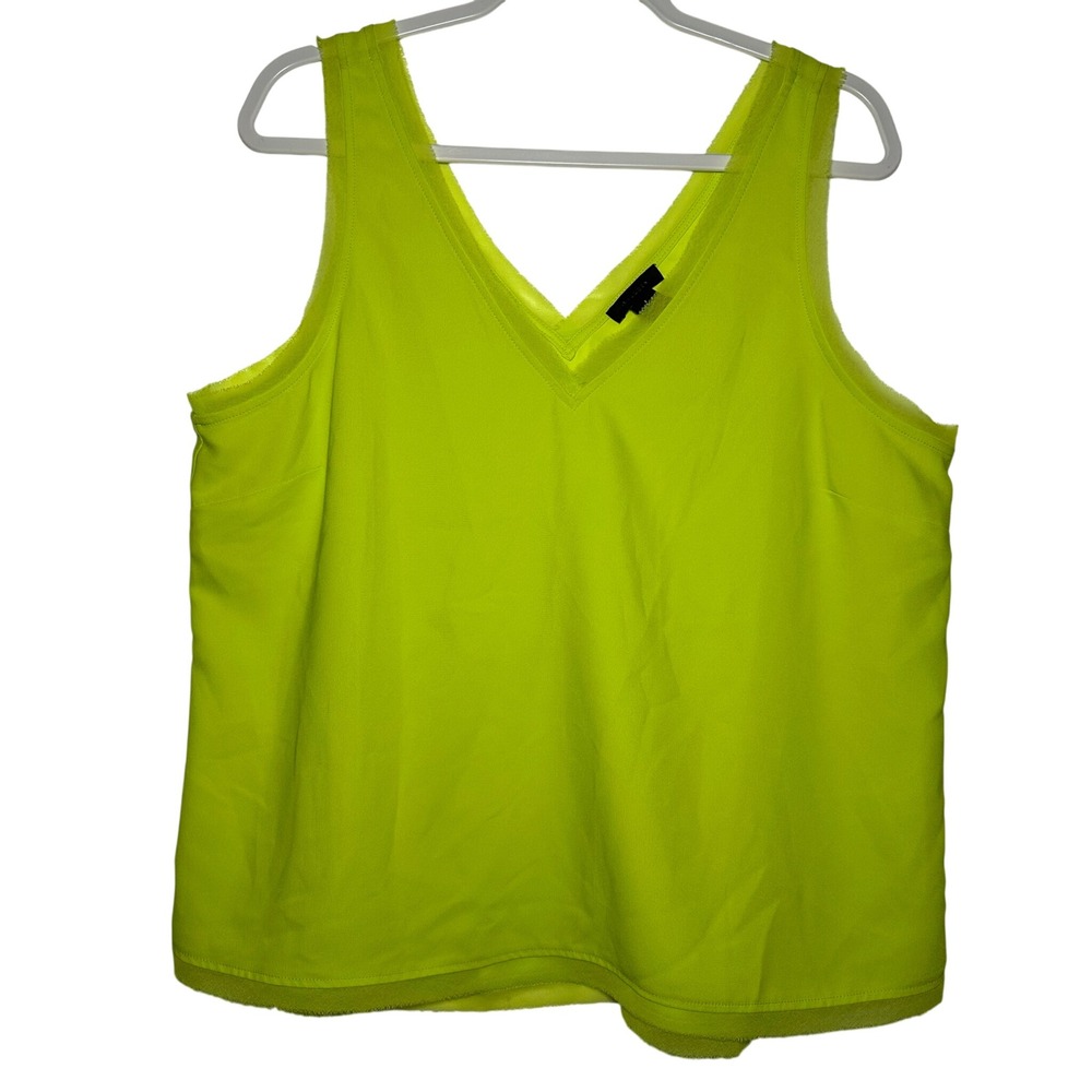 Halogen V Neck Sheer Trim Tank Top‎ Neon Lime Green Size Large